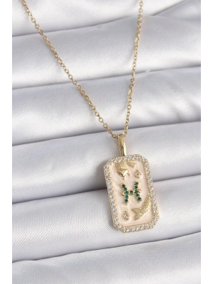 316L Çelik Gold Renk Zincir Balık Burcu Zirkon Taşlı Kadın Kolye