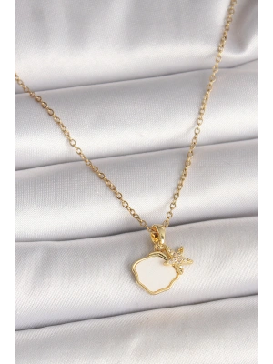 316L Çelik Gold Renk Zincir Sallantı Beyaz Mineli Deniz Kabuğu Zirkon Taşlı Deniz Yıldızı Figür Kadın Kolye