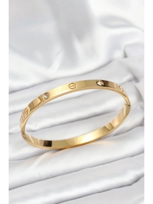 316L Çelik Gold Renk Zirkon Taşlı 65 mm Kadın Kelepçe Bileklik