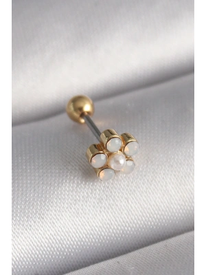 316L Çelik Gold Renk Zirkon Taşlı Çiçek Model Tragus Piercing