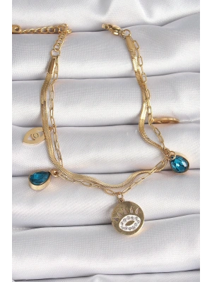 316L Çelik Gold Renk Zirkon Taşlı Göz İşleme Figür Kadın Bileklik