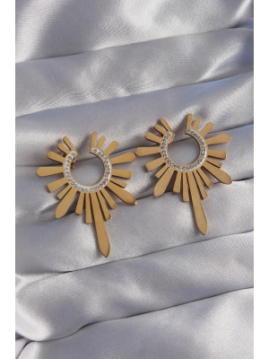 316L Çelik Gold Renk Zirkon Taşlı Güneş Figürlü Küpe