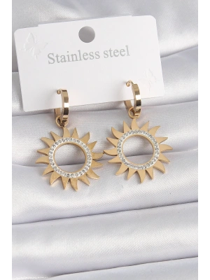 316L Çelik Gold Renk Zirkon Taşlı Güneş Model Kadın Küpe