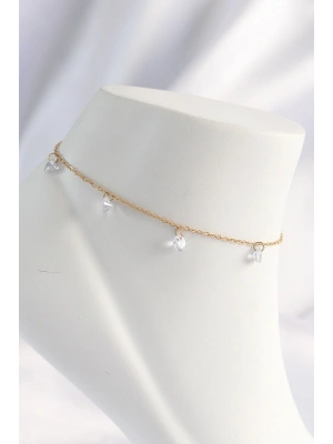 316L Çelik Gold Renk Zirkon Taşlı Halhal