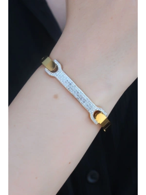 316L Çelik Gold Renk Zirkon Taşlı Kadın Kelepçe
