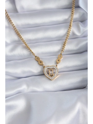 316L Çelik Gold Renk Zirkon Taşlı Kalp Model Sonsuzluk Detay Kadın Kolye