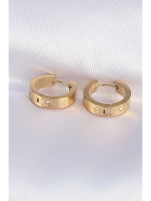 316L Çelik Gold Renk Zirkon Taşlı Model Halka Küpe