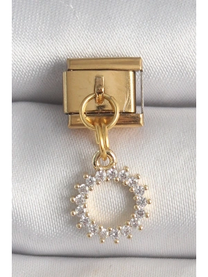 316L Çelik Gold Renk Zirkon Taşlı Sallantı Güneş Model Nomination Charm