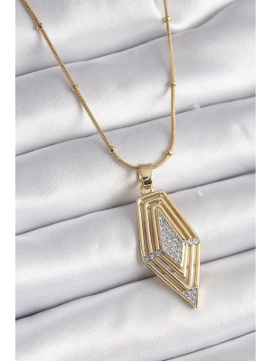 316L Çelik Gold Renk Zirkon Taşlı Vintage Model Kadın Kolye