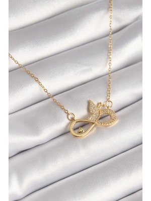 316L Çelik Gold Renk Zirkon Zincir Taşı Sonsuzluk Kelebek Model Kadın Kolye