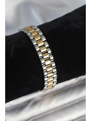 316L Çelik Gold ve Gümüş Renk 12 mm Kalınlık Erkek Bileklik