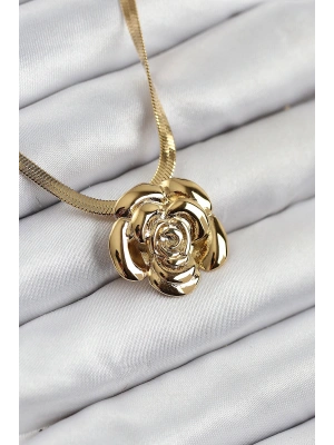 316L Çelik Gül Figürlü İtalyan Zincir Model Gold Renk Kadın Kolye