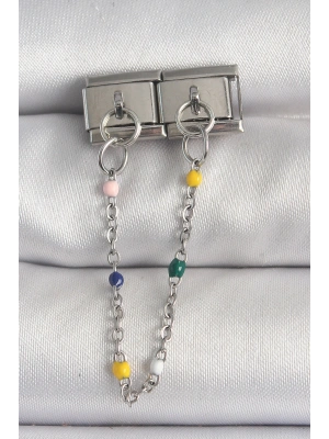 316L Çelik Gümüş Renk 2Li Sallantı Zincir Model Nomination Charm