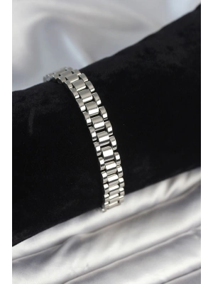 316L Çelik Gümüş Renk 9 mm Kalınlık Erkek Bileklik