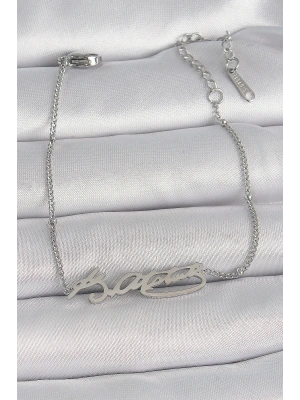 316L Çelik Gümüş Renk Atatürk İmza Model Kadın Bileklik