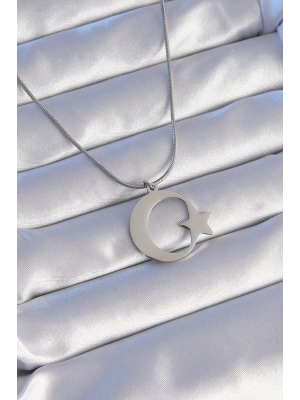 316L Çelik Gümüş Renk Ay Yıldız Model Unisex Kolye