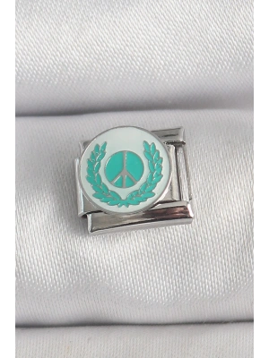 316L Çelik Gümüş Renk Beyaz Mavi Barış İşareti İşlemeli Nomination Charm