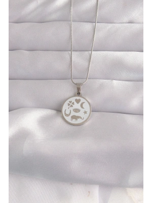 316L Çelik Gümüş Renk Beyaz Mineli Karışık Figürlü Tarot Kolye