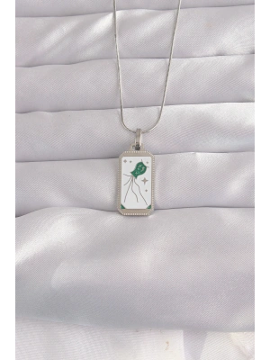 316L Çelik Gümüş Renk Beyaz Mineli Tarot Kolye