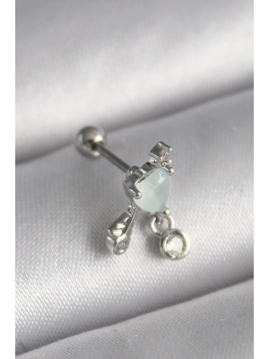 316L Çelik Gümüş Renk Beyaz Minelik Kalp Sallantı Zirkon Taş Detay Tragus Piercing