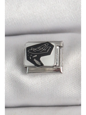 316L Çelik Gümüş Renk Beyaz Siyah Uçak İşlemeli Portre Model Nomination Charm