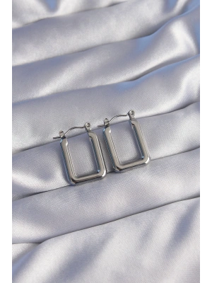 316L Çelik Gümüş Renk Dikdörtgen Model Küpe