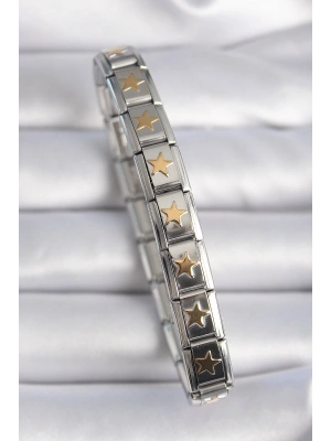 316L Çelik Gümüş Renk Gold Yıldız İşleme Nomination Charm Bileklik