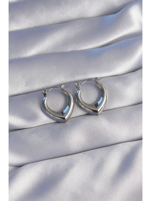 316L Çelik Gümüş Renk İçi Oval Tasarımlı Küpe