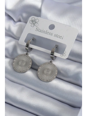 316L Çelik Gümüş Renk İşleme Detay Kadın Küpe