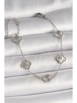 316L Çelik Gümüş Renk İşlemeli Baby Boy Yonca Model Kadın Bileklik