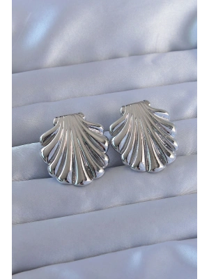 316L Çelik Gümüş Renk İstiridye Model Küpe