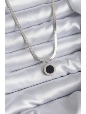 316L Çelik Gümüş Renk İtalyan Zincir Model İşleme Detay Kadın Kolye