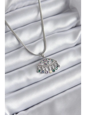 316L Çelik Gümüş Renk İtalyan Zincir Zirkon Taşlı Göz Figür Kadın Kolye