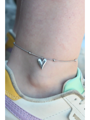 316L Çelik Gümüş Renk Kalp Figür Kadın Halhal