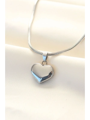 316L Çelik Gümüş Renk Kalp Kolye