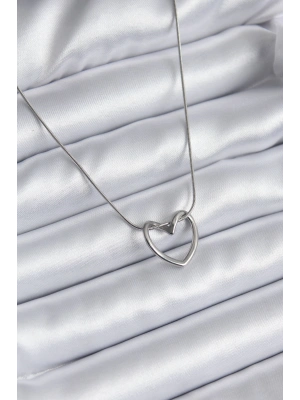 316L Çelik Gümüş Renk Kalp Model Kadın Kolye