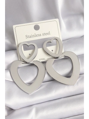 316L Çelik Gümüş Renk Kalp Model Kadın Küpe