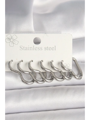 316L Çelik Gümüş Renk Kalp Model Kadın Küpe Seti