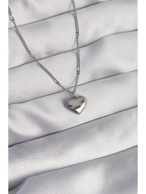 316L Çelik Gümüş Renk Kalp Model Love Kolye