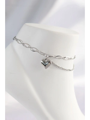 316L Çelik Gümüş Renk Kalp Tasarımlı Halhal