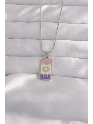 316L Çelik Gümüş Renk Karışık Mineli Ay Figür Tarot Kolye