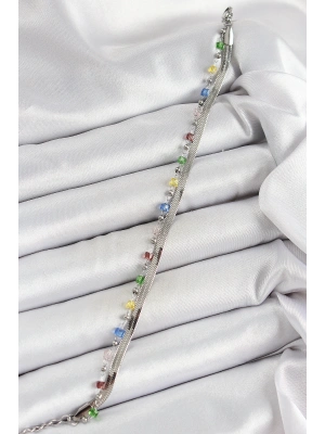 316L Çelik Gümüş Renk Karışık Renkli Kristal Taşlı Kadın Bileklik