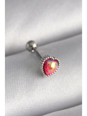 316L Çelik Gümüş Renk Kırmızı Mineli Kalp Tragus Piercing