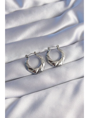 316L Çelik Gümüş Renk Kıvrımlı Görünüm Geometrik Model Küpe