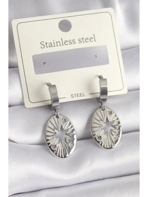 316L Çelik Gümüş Renk Kutup Yıldızı İşleme Kadın Küpe