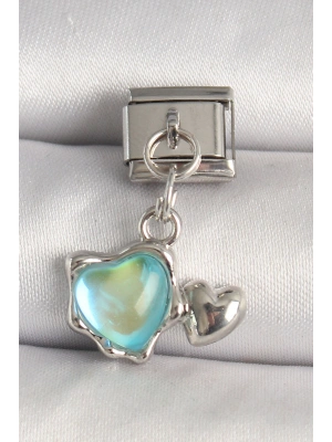 316L Çelik Gümüş Renk Mavi Mineli Kalp Model Nomination Charm