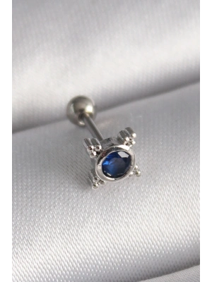 316L Çelik Gümüş Renk Mavi Zirkon Taşlı Tragus Piercing