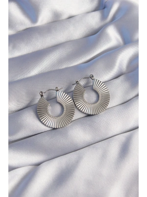 316L Çelik Gümüş Renk Oval Çizgili Plaka Küpe