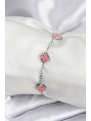 316L Çelik Gümüş Renk Pembe Baby Boy Yonca Kadın Bileklik