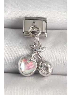 316L Çelik Gümüş Renk Pembe Mineli Kalp Zirkon Taş Detay Nomination Charm
